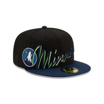 Black Minnesota Timberwolves Hat - New Era NBA Cursive 59FIFTY Fitted Caps USA1469527